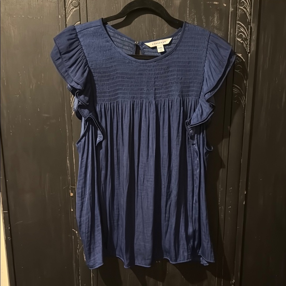 Popsugar Smocked Blouse with Ruffled Sleeves